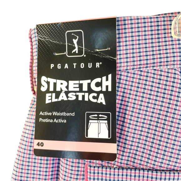 PGA TOUR Stretch/Elastica Golf Shorts in Size 40 Blue & Pink Square Pattern NWT - Picture 8 of 13